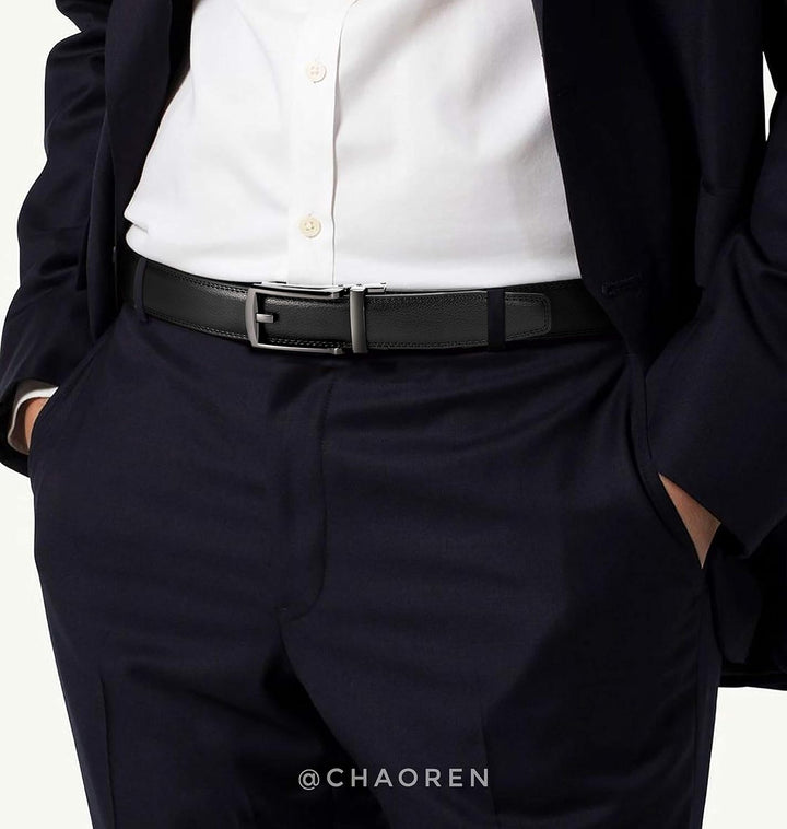 CHAOREN Herren Ledergürtel Gürtel Taille 110-120cm (Gesamtlänge 135cm) Schwarz, Taille 110-120cm (Ge