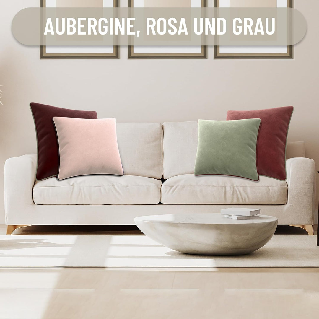 Blau Marité Kissenbezug-Set aus extraweichem Samt mit kontrastierendem Rand – modernes, doppelseitig