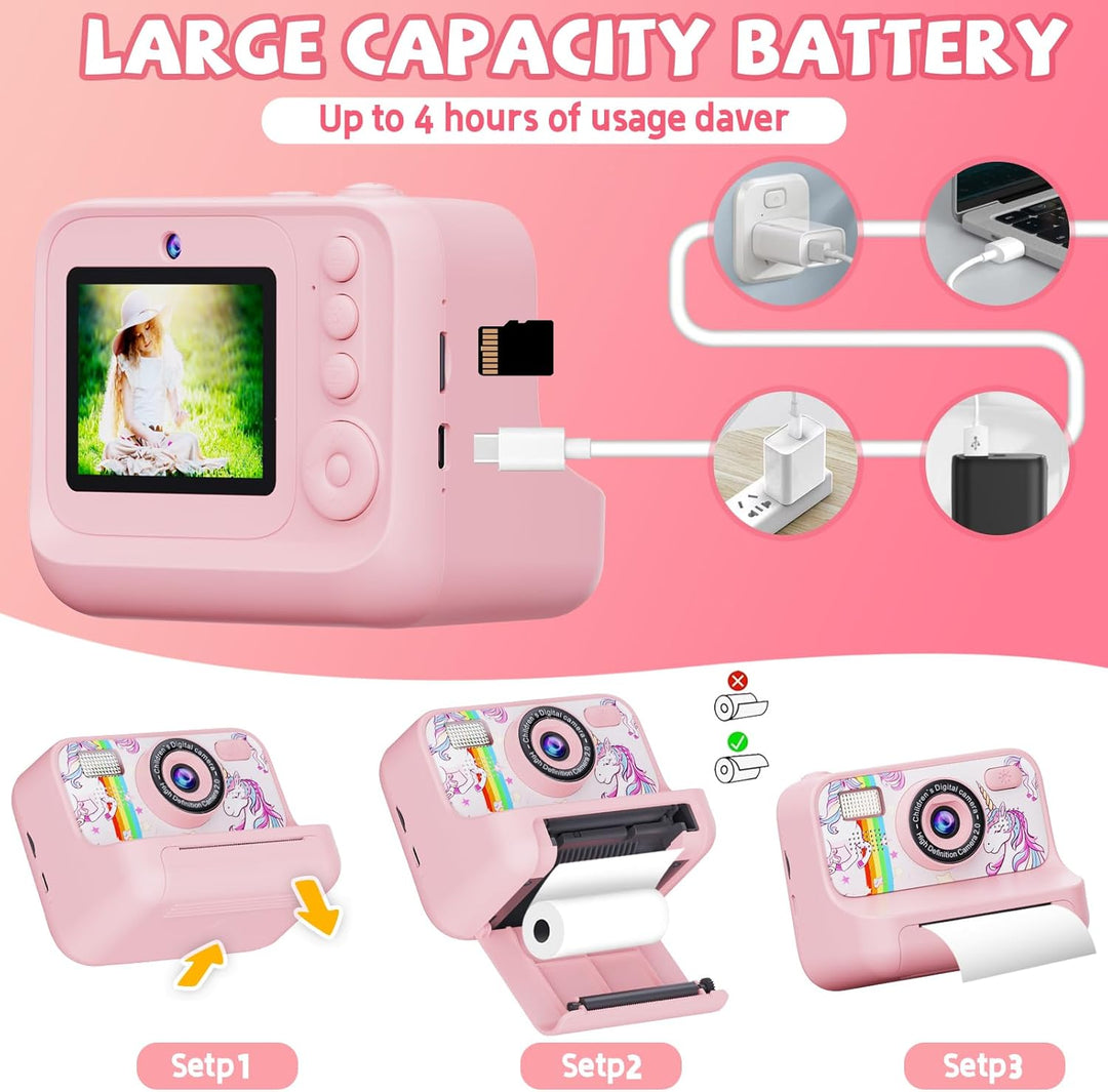 Kinderkamera Sofortbildkamera, 2,4 Zoll Bildschirm 1080P HD Kinderkamera, mit 32GB Karte und 3 Rolle