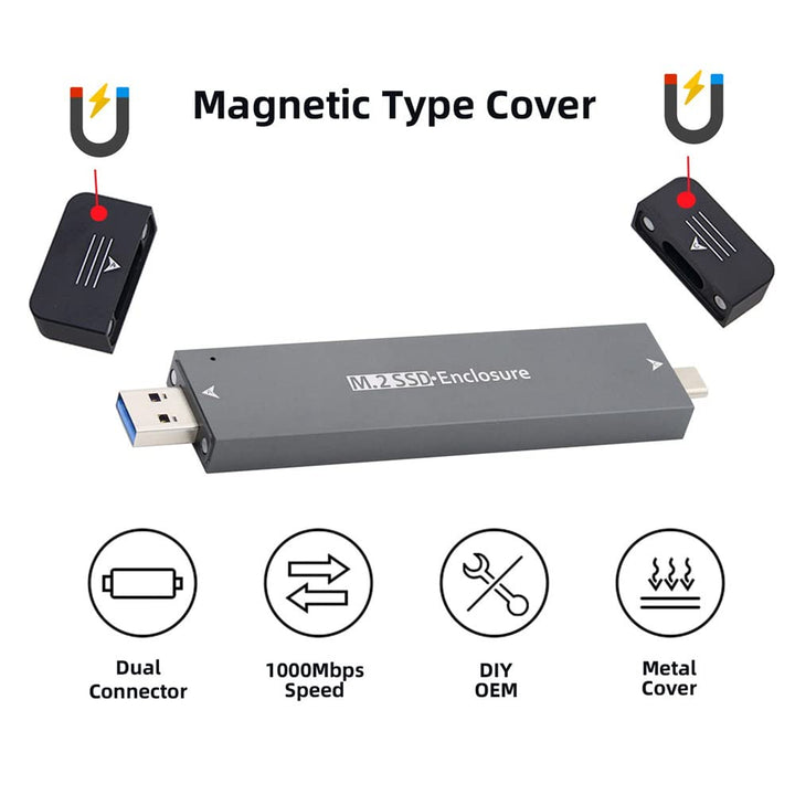 Cablecc Combo Typ-C & USB 3.0 zu NVME M-Key M.2 NGFF SATA SSD PCBA Gehäuse 2280/2242/2230mm Adapter