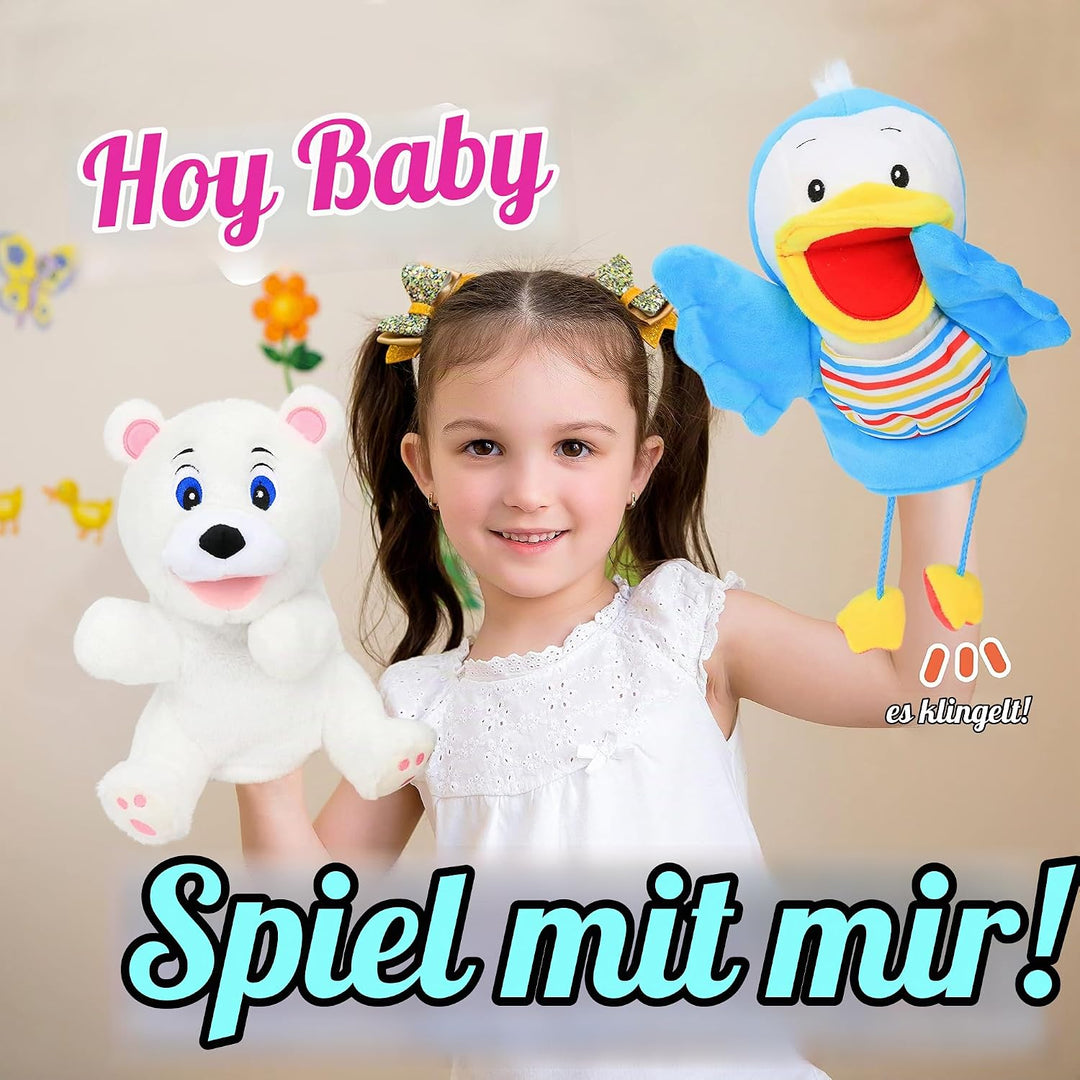 Hopearl Plüsch weisse Bär Handpuppe mit offenem beweglichem Mund für fantasievolles Spiel, Rollenspi