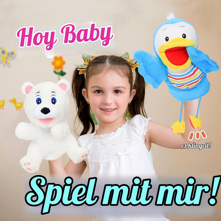 Hopearl Plüsch weisse Bär Handpuppe mit offenem beweglichem Mund für fantasievolles Spiel, Rollenspi