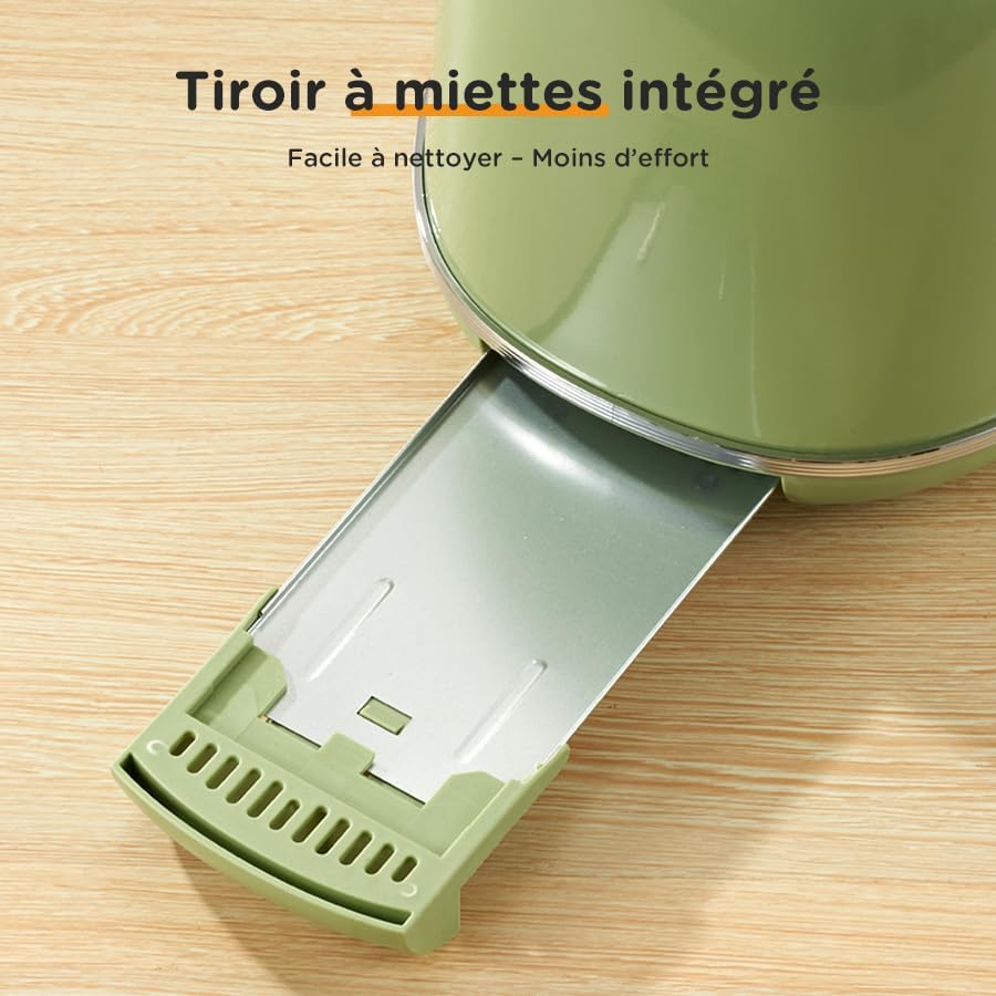 Retro Toaster 2 Scheiben Edelstahl – Brötchenaufsatz, 6 Röststufen, Vorheiz- und Auftaufunktion, Abs