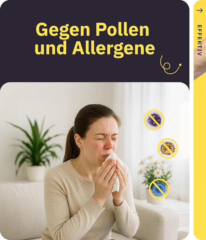 Luftreiniger Allergiker 360° HEPA-Filter Leaf entfernt 99,99% der Tierhaare, Staub & Pollen I 300 CA