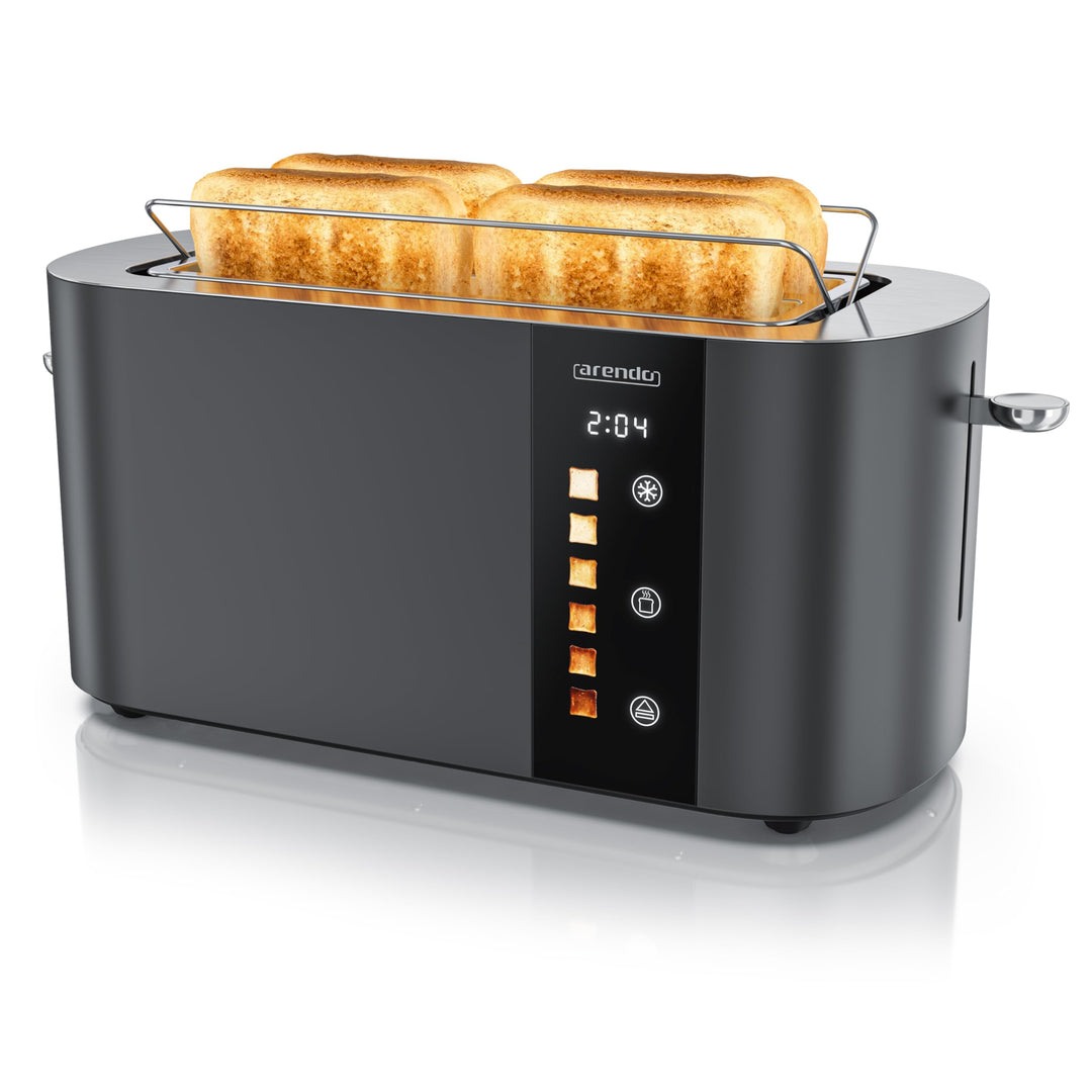 Arendo - Edelstahl Toaster 4 Scheiben Langschlitz - Touchscreen – Doppelwandgehäuse – 1500 W – Integ