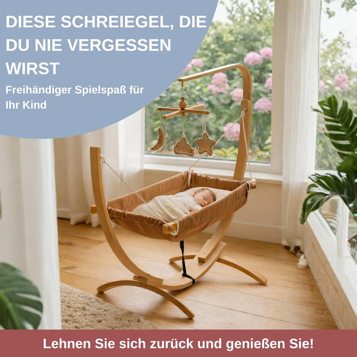 Kinder-Hängematte mit Holzgestell – Ergonomische 66×150 cm Hängeliege für 3–5 Jahre I Weicher Atmung