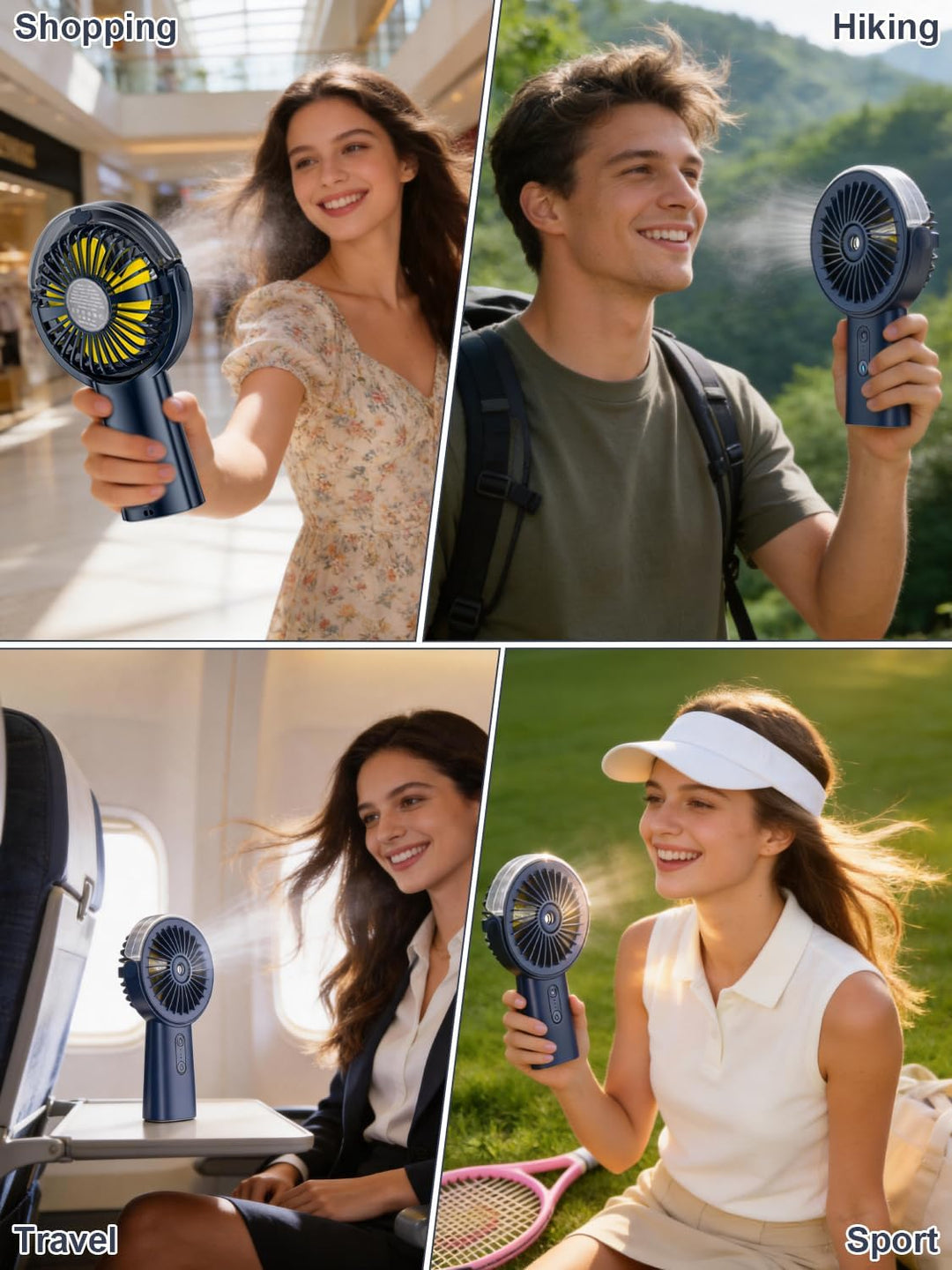 Handventilator Akku Aufladbar mit Wasserkühlung, 6000mAh Tragbarer Mini Ventilator mit 3 Gänge, Vent