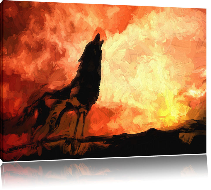 Pixxprint Wolf Heulen als Leinwandbild | Grösse: 100x70 cm | Wandbild | Kunstdruck | fertig bespannt