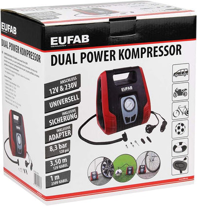 EUFAB 21076 Dual Power Kompressor, mit 12V und 230V Anschluss