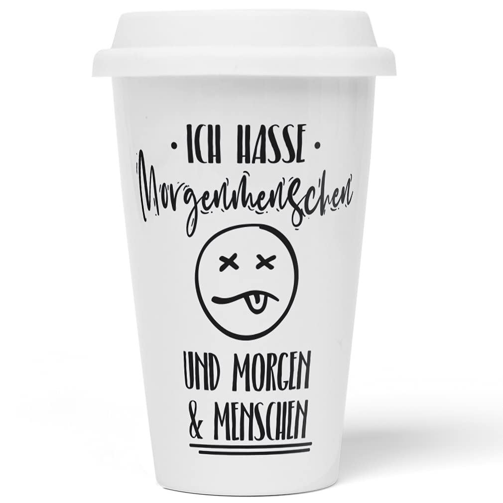 JUNIWORDS To-Go Becher mit Deckel, Ich hasse Morgenmenschen und Morgen & Menschen
