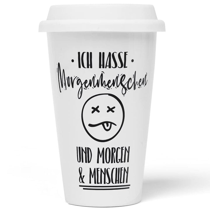 JUNIWORDS To-Go Becher mit Deckel, Ich hasse Morgenmenschen und Morgen & Menschen