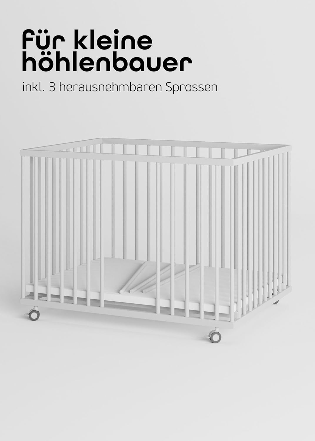 Sämann Laufstall Baby 75x100 cm mit Matratze SleepPlus & Schlupfsprossen | TÜV geprüft | stufenlos h