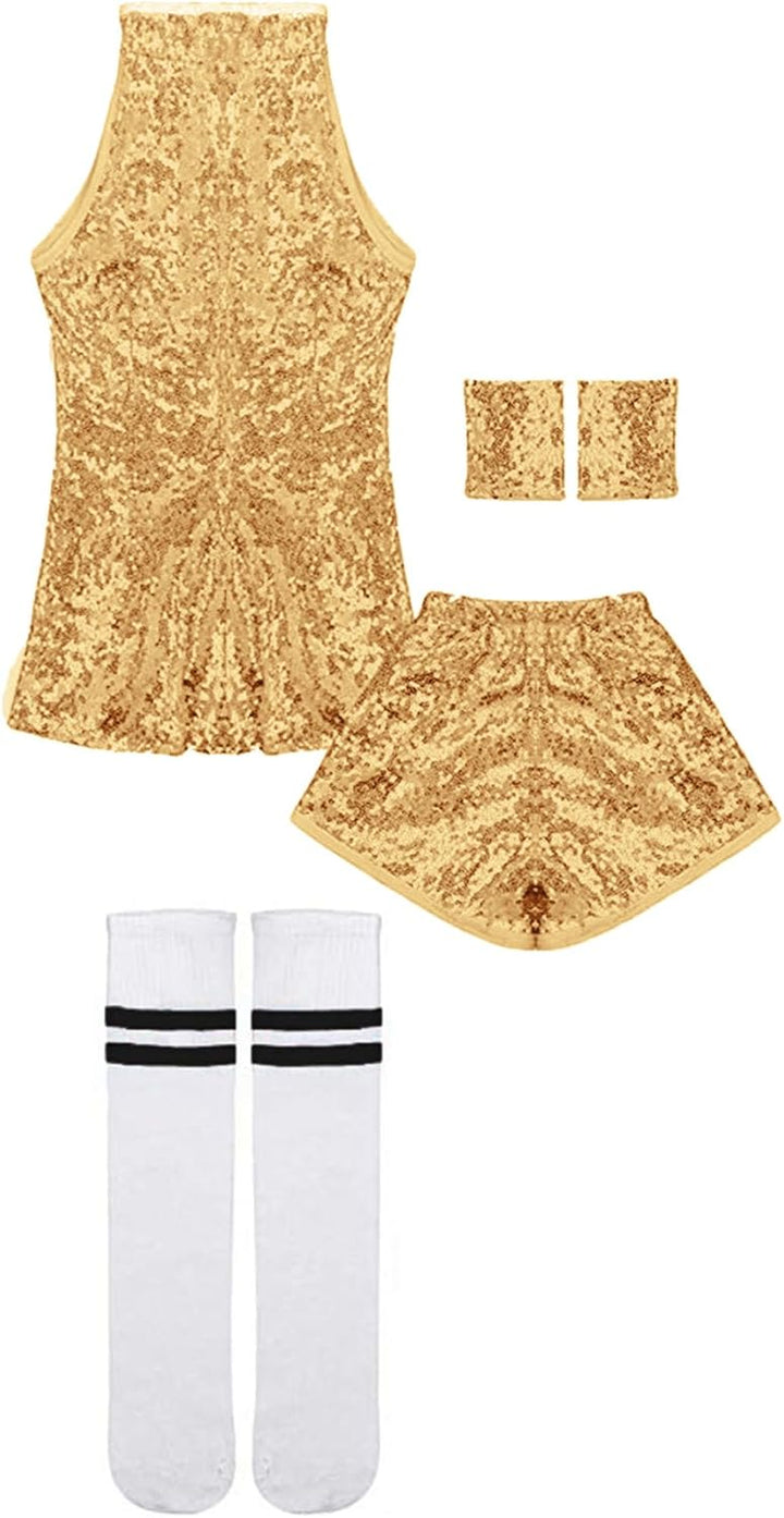 LOLANTA Mädchen Pailletten-Kostüm Hip Hop Dancewear Funkelndes Tanzkleid Gesetzt 4-5 Jahre Gold, 4-5