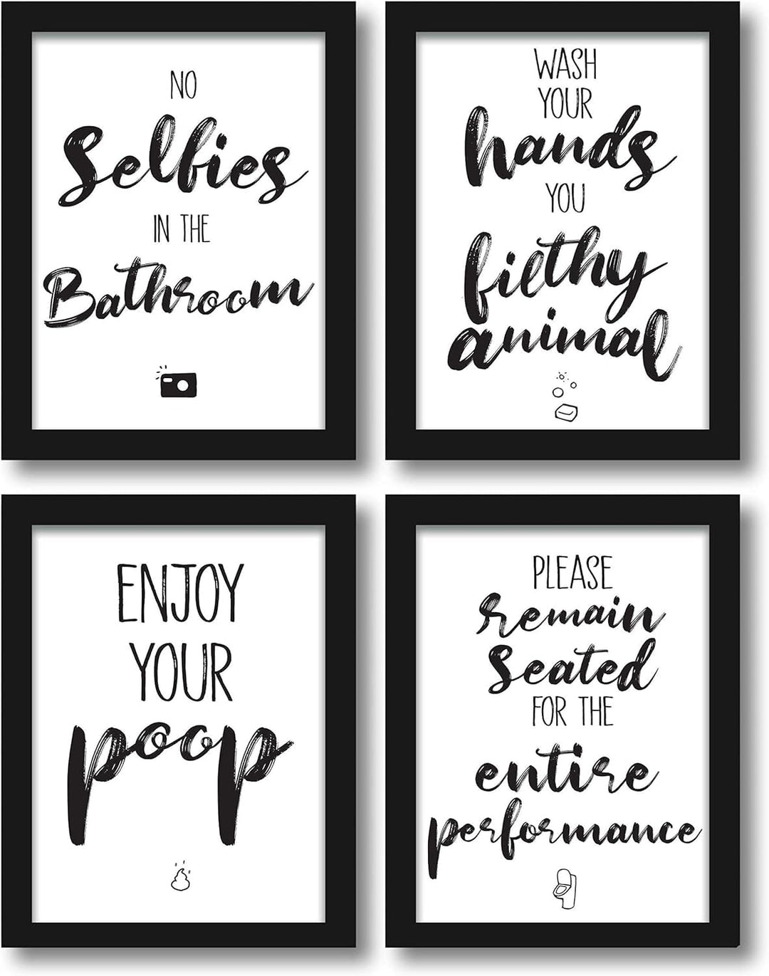WIETRE Premium 4er-Set lustige Bad WC Sprüche | Badezimmer Toilette Zitate - Deko Bild | Kunstdruck