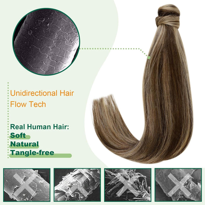 Easyouth Zopf Extensions Echthaar Clip in Ponytail Extension Echthaar 20 Zoll Farbe Dunkleres Braune