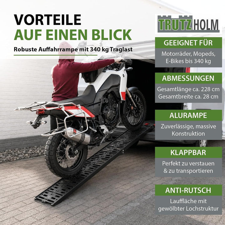 TRUTZHOLM 2 x Auffahrrampe klappbar 228 cm Traglast 680 kg Alu schwarz gelocht Motorradrampe Verlade