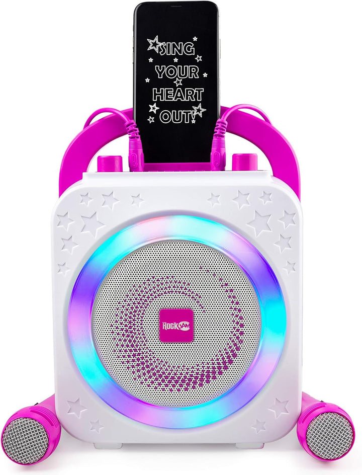 RockJam 10-Watt Rechargeable Bluetooth Karaoke Machine with Two Microphones, Voice Changing Effects