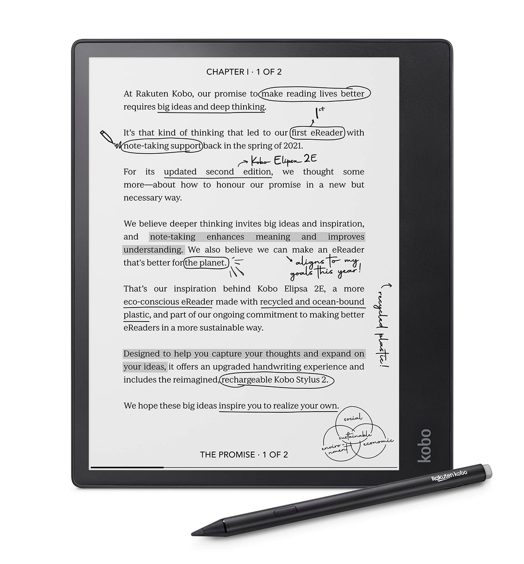 Kobo Elipsa 2E | eReader | 10.3” Glare-Free Touchscreen with ComfortLight PRO | Includes Kobo Stylus