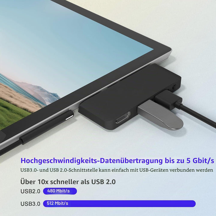 Surface Go 3 Docking Station, 4 in 1 Microsoft Surface Go 3 Accessories mit 4K HDMI + USB 3.0 Port H