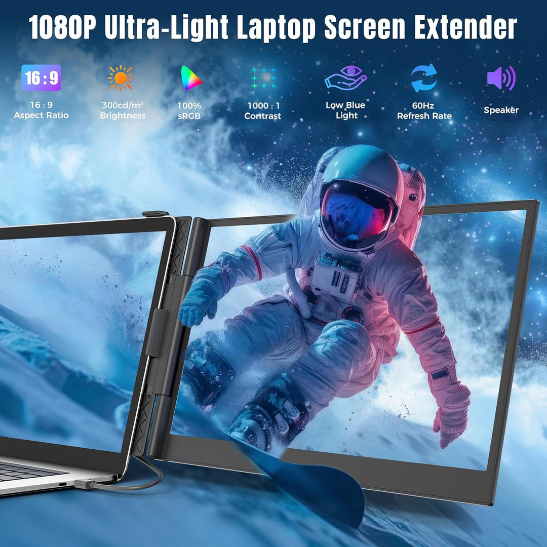KEFEYA 14” Laptop Bildschirm Erweiterung, 100% sRGB FHD 1080P Laptop Screen Extender, Laptop Monitor