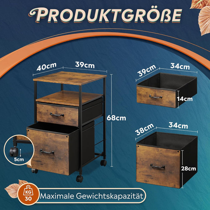 Devaise Rollcontainer, Aktenschrank mit 2 Schubladen und Offenes Fach, Büroschrank mit Feststellbare