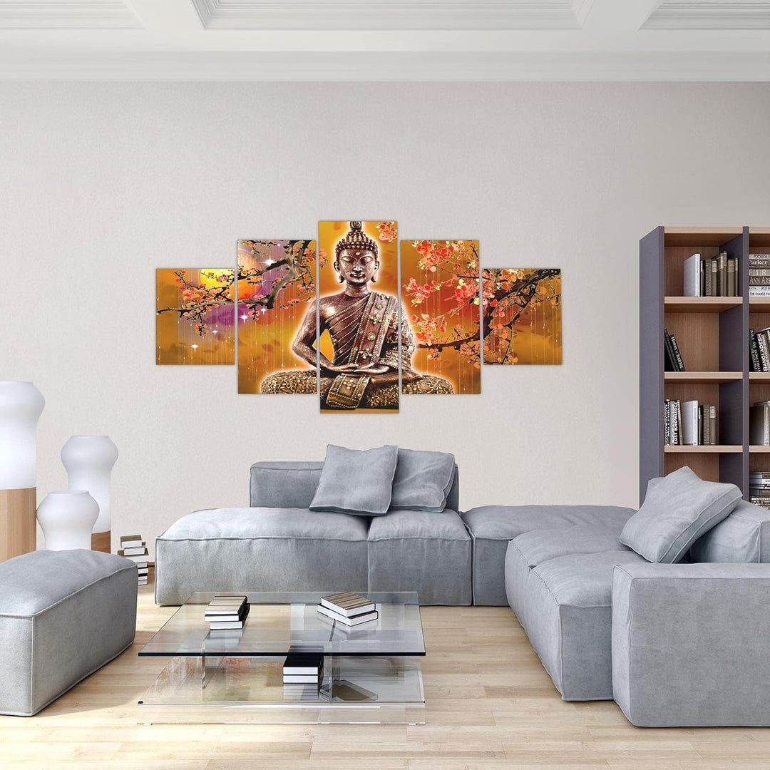 Runa Art - Bilder Buddha Feng Shui 200 x 100 cm 5 Teilig XXL Wanddekoration Design Beige Orange 5006