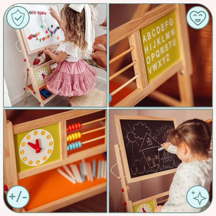 Mamabrum, Spieltafel aus Holz, doppelseitige Kindertafel Magnetisch und Kreide Kindertafel, Doppelse