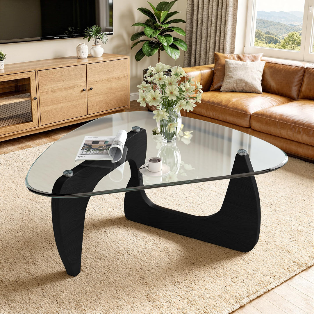 Dreieckiger Beistelltisch, Couchtisch Glas Transparent, Kleiner Wohnzimmertisch Minimalismus, MDF Ho