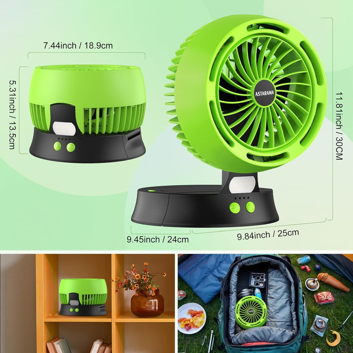 Solar Ventilator, Camping Ventilator mit LED Licht, Solarpanel, 7800mAh Akku, 4-Gang Tischlüfter, US