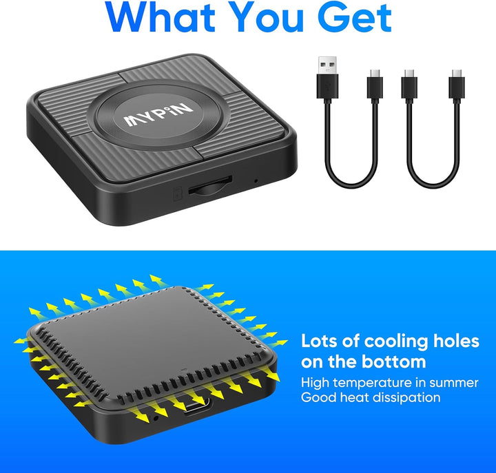 MYPIN Wireless CarPlay Adapter, 3-IN-1 CarPlay/Android Auto/Video Adapter, Plug & Play, Eingebauter