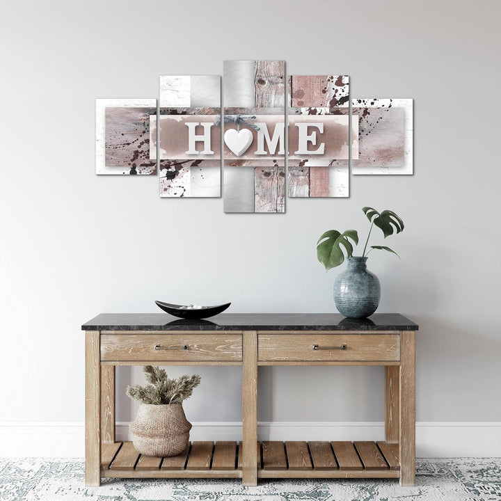 Runa Art Wandbilder Home Herz 5 Teilig Bild auf Vlies Leinwand Deko Wohnzimmer Mit Spruch Grau Rosa