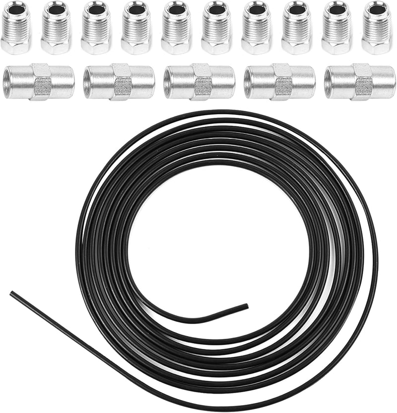 Easyhomie 5m Schwarzes Bremsleitung Set, Ø 4,75mm Bremsrohr mit 10 Verschraubungen und 5 Verbinder f