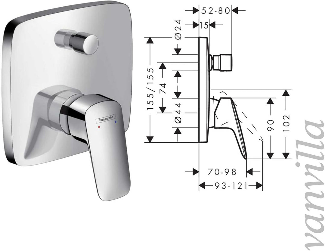 vanvilla Duschsystem mit Unterputz Duscharmatur von Hansgrohe Logis Einhebelmischer und vanvilla Reg