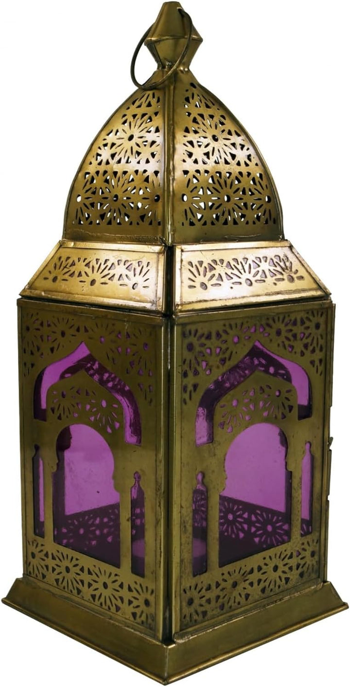 GURU SHOP Orientalische Metall/Glas Laterne in Marrokanischem Design, Windlicht, Lila, Farbe: Lila,