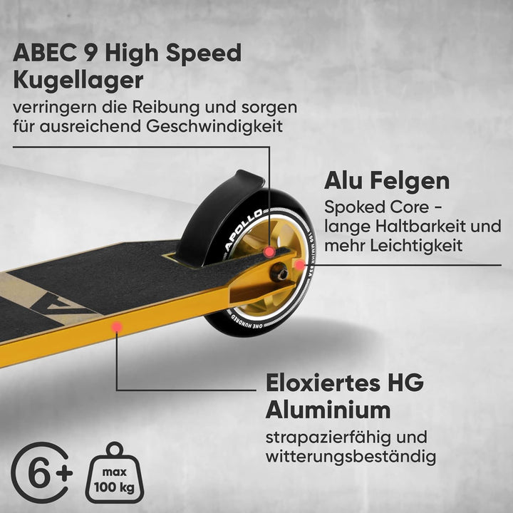 Apollo Stunt Scooter - Star Pro, eloxierter Profi Stuntroller, Kinder Scooter mit ABEC 9 Kugellagern