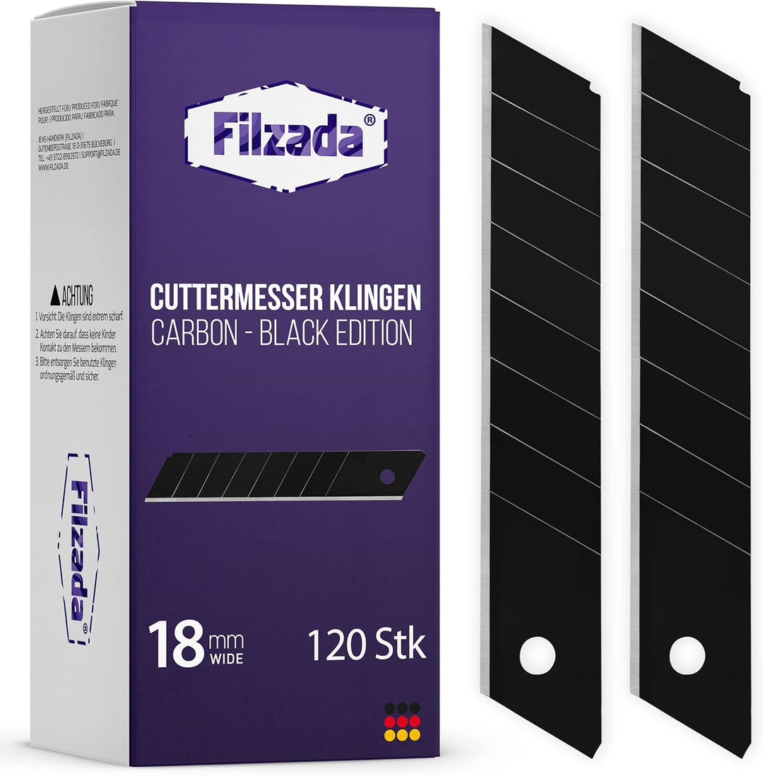 Filzada ® 120x Cuttermesser Klingen 18mm - Abbrechklinge/Messerklinge Carbonstahl - Black Ultraschar
