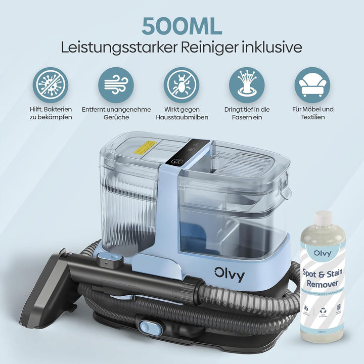 Olvy Teppichreiniger 2.0 - Leistungsstarker 17.000 PA Fleckenentferner mit 1,6m Schlauch, 4m Kabel,