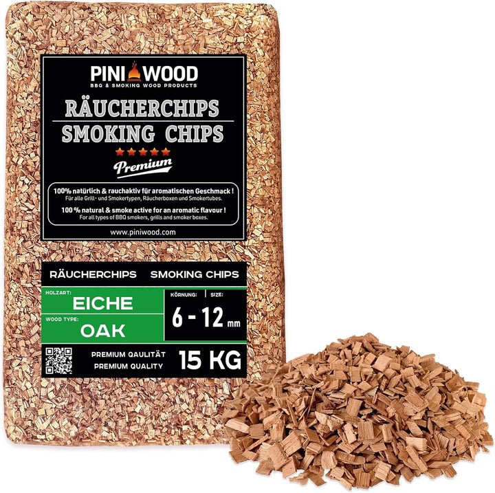 PINI 15 Kg Räucherchips Eiche 6-12 mm Smoking Chips Räucherspäne