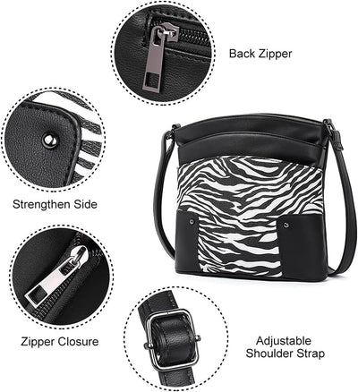 CLUCI Umhängetasche Damen Klein Crossbody Clutch Handytasche mit Geldbörse Schwarz mit Zebramuster,