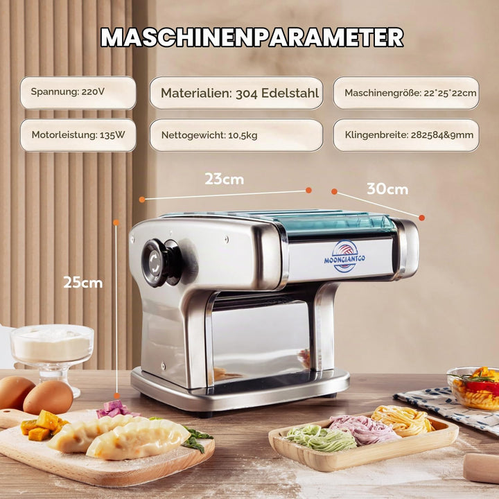 Moongiantgo Nudelmaschine Elektrische Edelstahl mit 9 Einstellbare Dicke 0,5-5mm Für Lasagne, Raviol