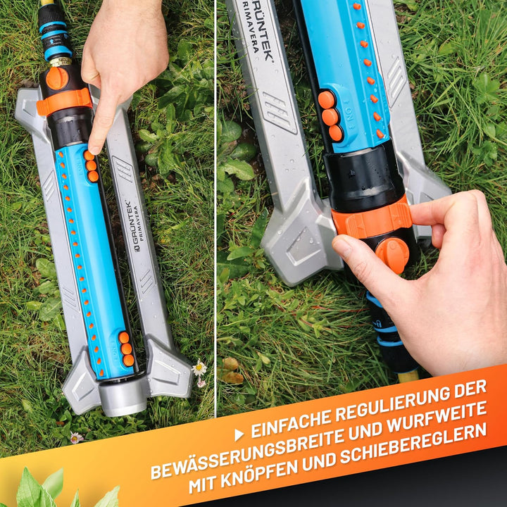 GRÜNTEK Metall Oszillations-Rasensprenger, Beregner mit flexiblem Bewässerungsbereich, Rasen-Sprenge