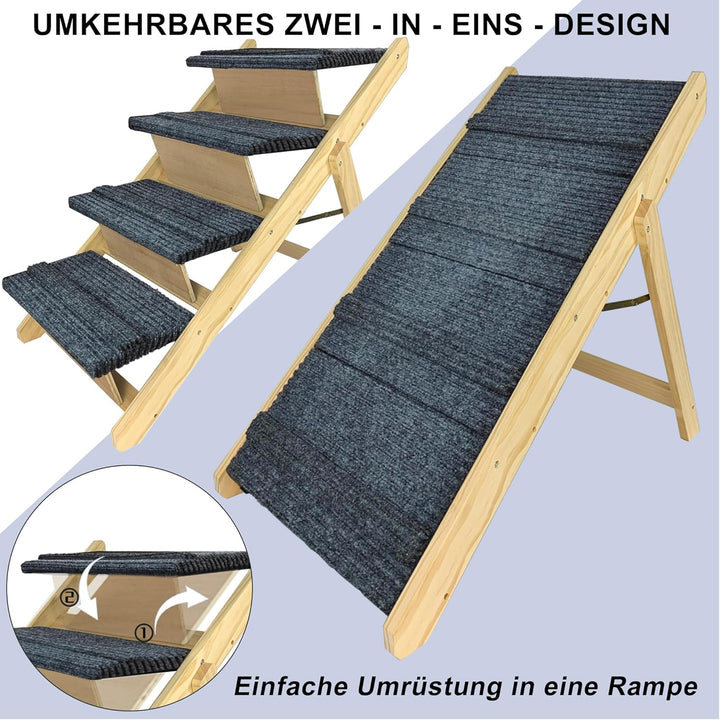 YRHome 2-in1 Klappbar Hunderampe Auto aus Holz Hundetreppe für grosse Katzen und Hunde Haustiertrepp