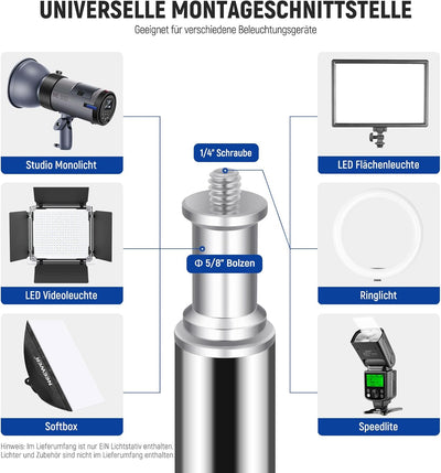 NEEWER Verbesserter 75"/190cm Lichtständer Licht Stativ Edelstahl federbelastet, faltbares Fotostati