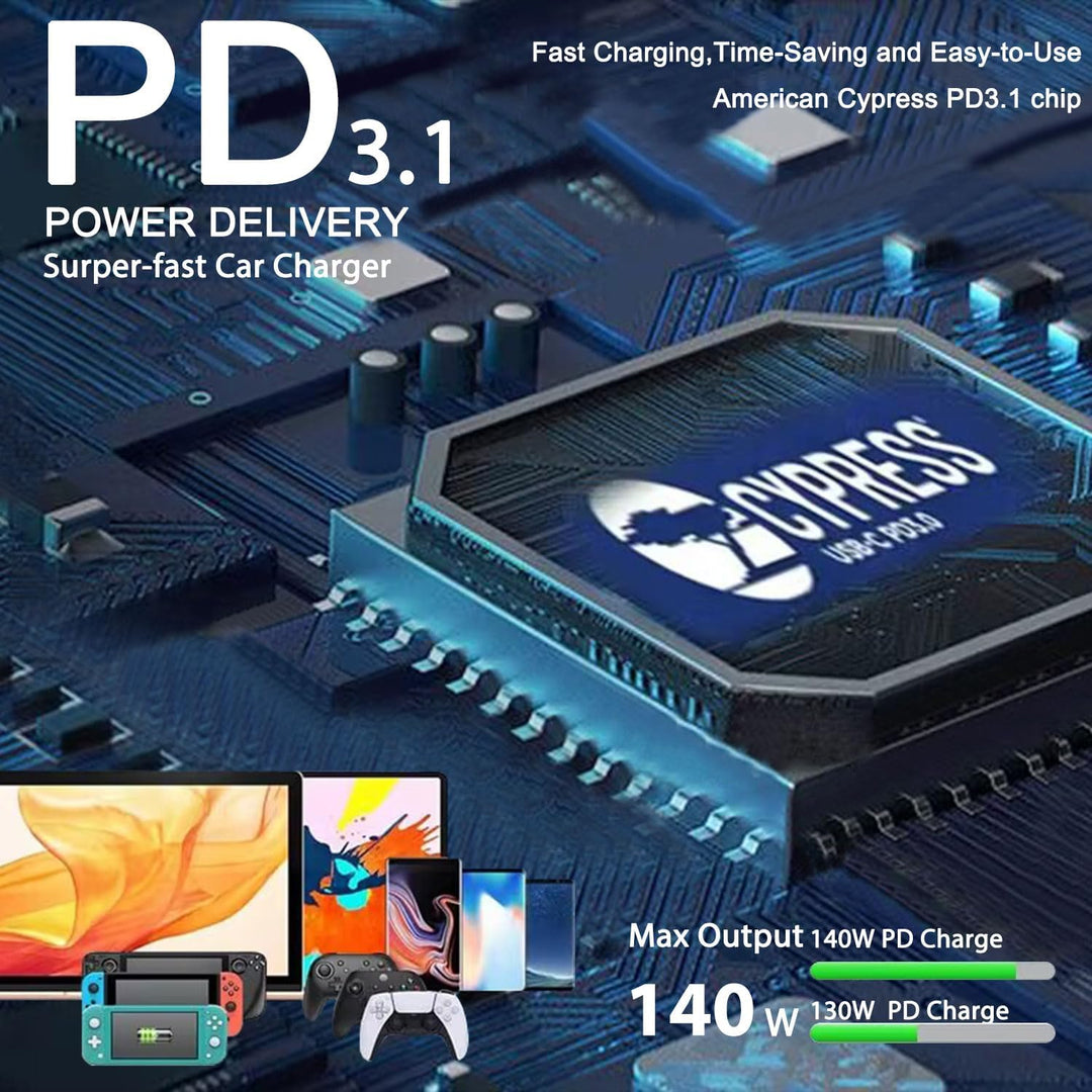 KFD 140W USB C KFZ Ladegerät PD 3.1 Autoladegerät für MacBook Pro/Air Surface Pro Samsung Dell Googl