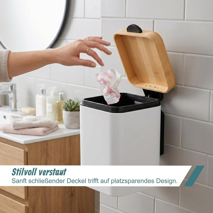 Relaxdays Kosmetikeimer Wandmontage, 3 l, Absenkautomatik, Inneneimer, Metall, eckiger Badezimmer Mü