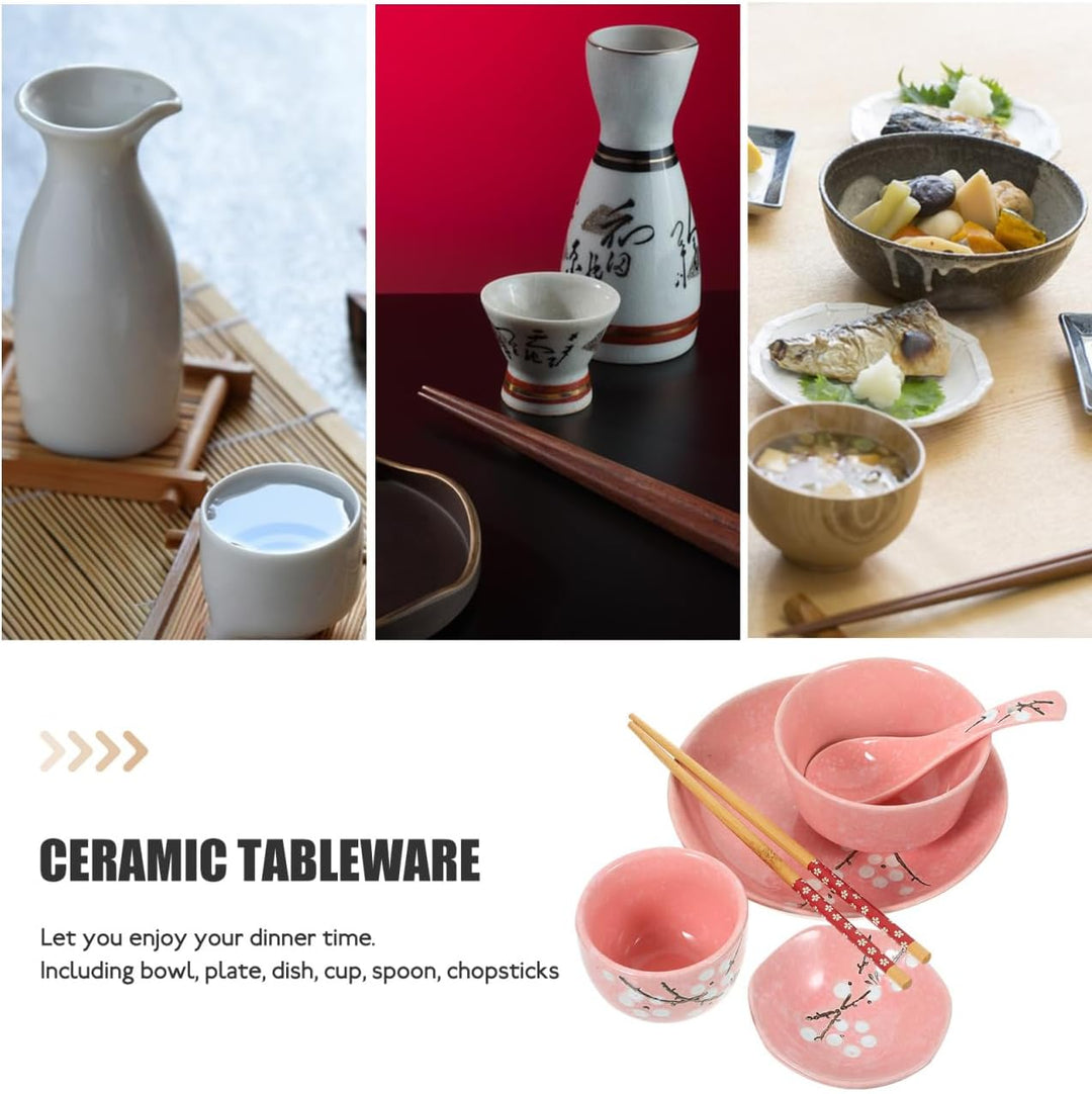 HEMOTON 6Pcs Japanisches Geschirrset Keramikplatten Schalen Löffel Essstäbchen Tassen Chinesisches K