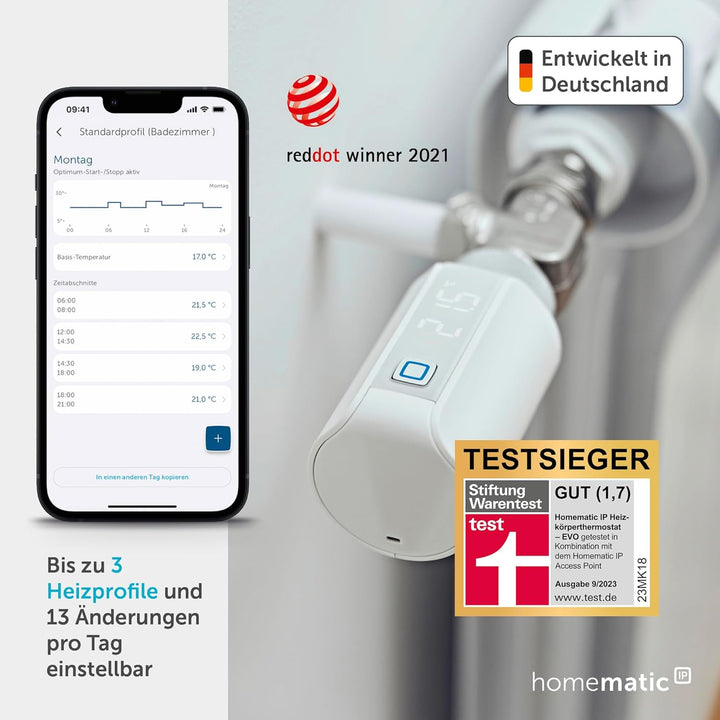 Homematic IP Smart Home Heizkörperthermostat – Evo, digitaler Thermostat Heizung, Heizungsthermostat