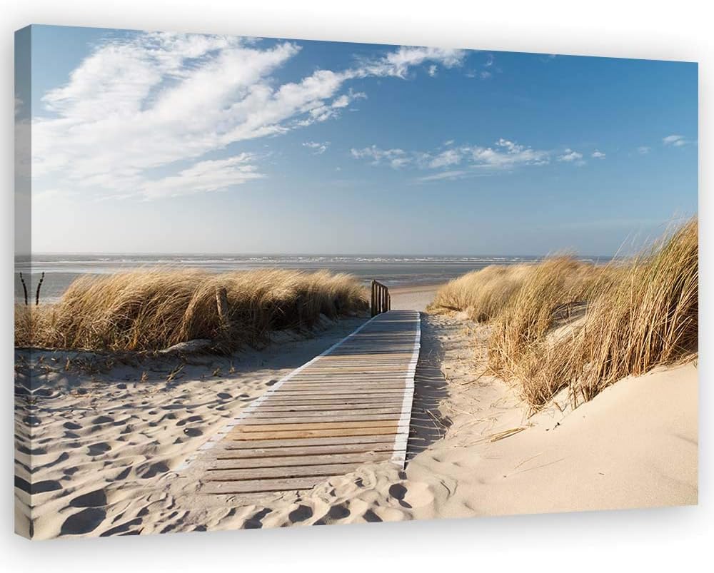 Feeby Leinwandbild Strand Bild Kunstdruck Meer Beige 60x40 cm Leinwandbild 60x40 cm Beige_a, Leinwan