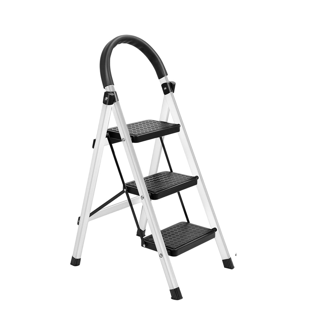 yoakaiax Klappbarer Tritthocker mit 3 Stufen, mit breitem Anti-Rutsch-Pedal, stabile Stahlleiter, 3-