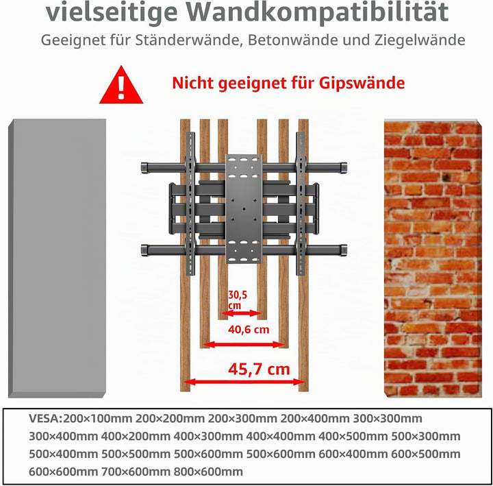 85 90 98 TV Wandhalterung Schwenkbar für 55-100 Zoll Fernseher Ultra Slim 53mm Wandabstand, Neigbar